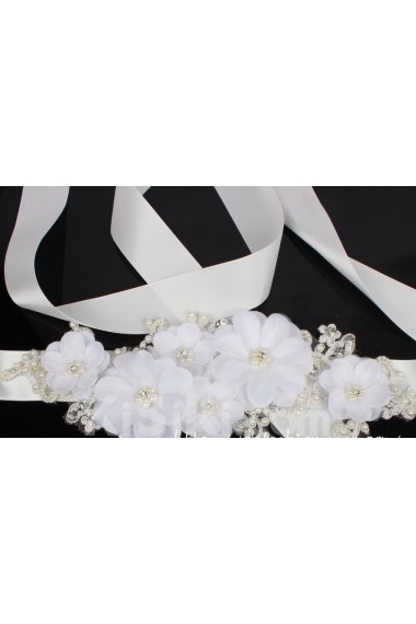 Handmade Rhinestone Wedding Sash with Lace Flowers