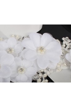 Handmade Rhinestone Wedding Sash with Lace Flowers