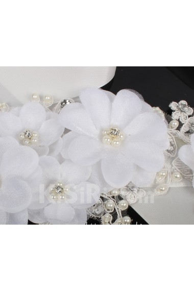 Handmade Rhinestone Wedding Sash with Lace Flowers