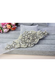 Luxurious Handmade Yarn Rhinestone Wedding Sash with Imitation Pearls