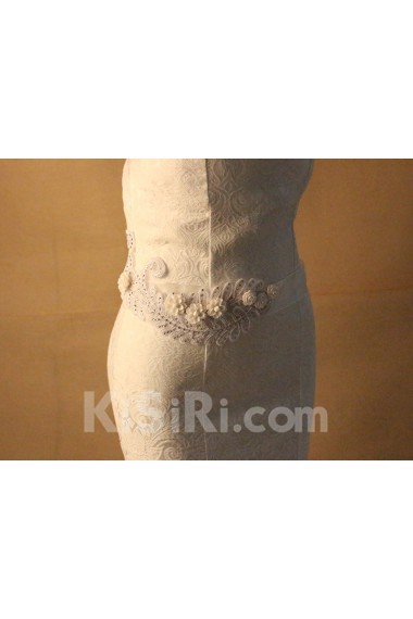 Luxurious Handmade Lace Rhinestone Wedding Sash with Flowers