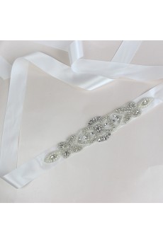 Handmade Satin Rhinestone Wedding Sash with Imitation Pearls