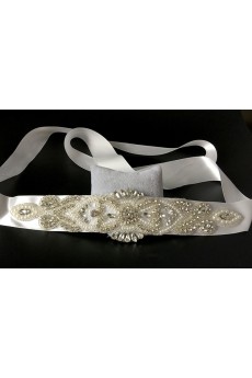 Handmade Satin Rhinestone Wedding Sash with Imitation Pearls