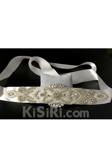 Handmade Satin Rhinestone Wedding Sash with Imitation Pearls