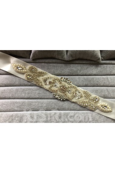 Handmade Satin Rhinestone Wedding Sash with Imitation Pearls