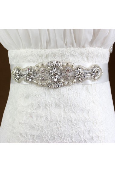 Handmade Rhinestone Wedding Sash with Imitation Pearls