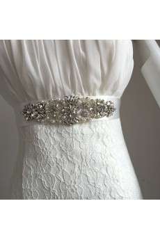 Handmade Rhinestone Wedding Sash with Imitation Pearls