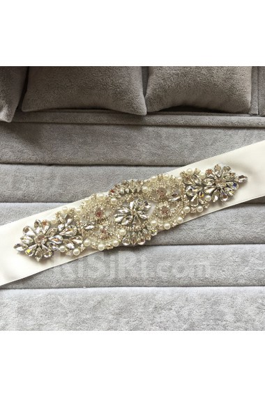 Handmade Rhinestone Wedding Sash with Imitation Pearls