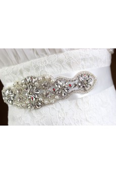 Handmade Rhinestone Wedding Sash with Imitation Pearls