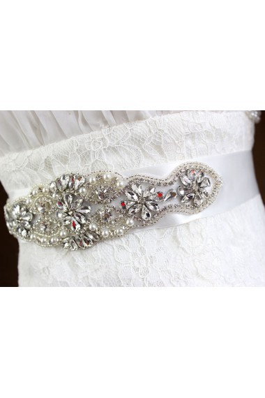 Handmade Rhinestone Wedding Sash with Imitation Pearls