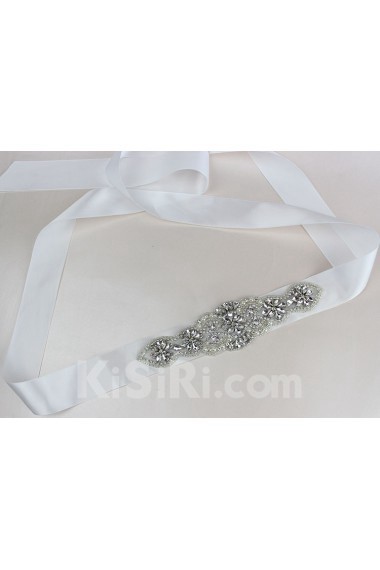 Handmade Rhinestone Wedding Sash with Imitation Pearls