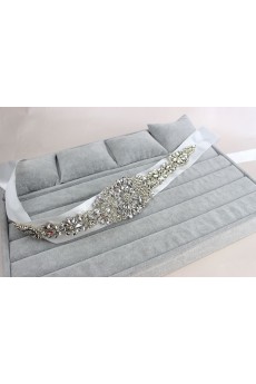 Luxurious Handmade Rhinestone Wedding Sash with Imitation Pearls