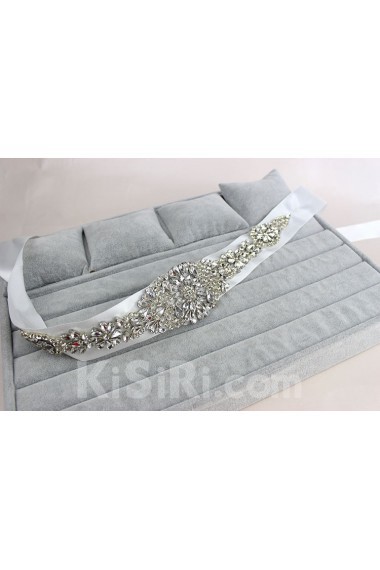 Luxurious Handmade Rhinestone Wedding Sash with Imitation Pearls