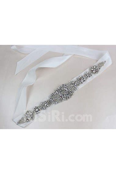 Luxurious Handmade Rhinestone Wedding Sash with Imitation Pearls