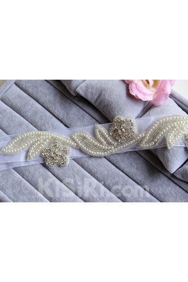 Handmade Yarn Rhinestone Wedding Sash with Beads