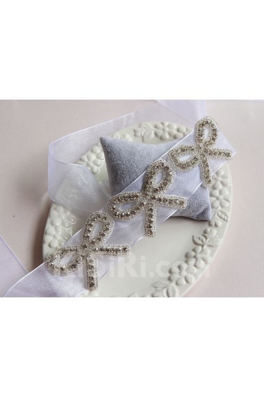 Handmade Yarn Rhinestone Bow Wedding Sash