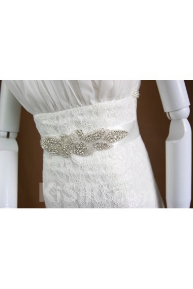 Handmade Satin Rhinestone Wedding Sash with Beads