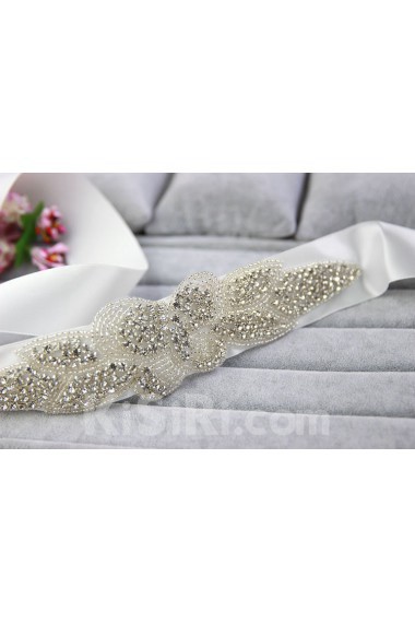 Handmade Satin Rhinestone Wedding Sash with Beads