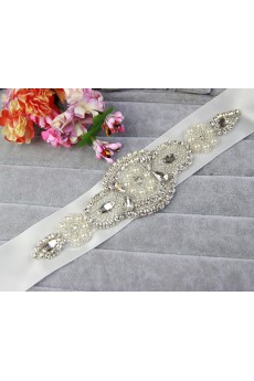 Handmade Satin Rhinestone Wedding Sash with Beads