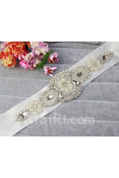 Handmade Satin Rhinestone Wedding Sash with Beads