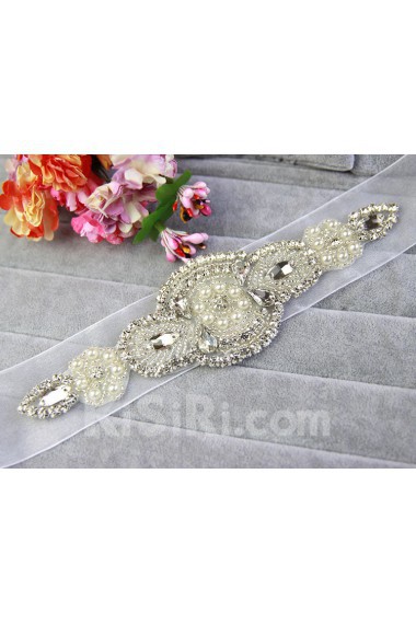 Handmade Yarn Rhinestone Wedding Sash with Beads