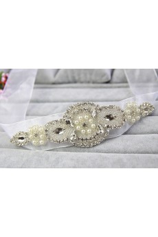 Handmade Yarn Rhinestone Wedding Sash with Beads