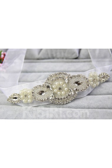 Handmade Yarn Rhinestone Wedding Sash with Beads