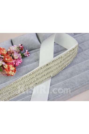 Handmade Satin Rhinestone Wedding Sash with Beads