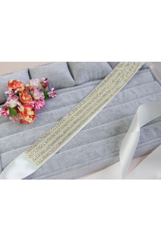 Handmade Satin Rhinestone Wedding Sash with Beads