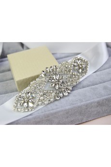 Handmade Satin Rhinestone Wedding Sash with Imitation Pearls