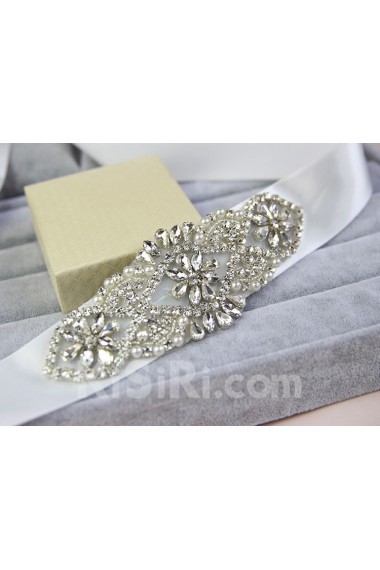 Handmade Satin Rhinestone Wedding Sash with Imitation Pearls