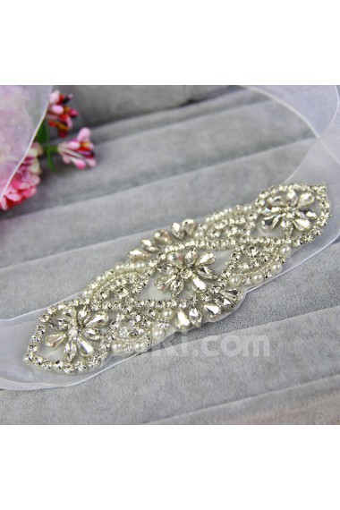 Handmade Yarn Rhinestone Wedding Sash with Imitation Pearls