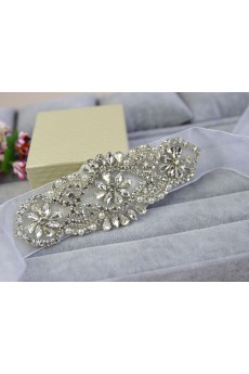 Handmade Yarn Rhinestone Wedding Sash with Imitation Pearls