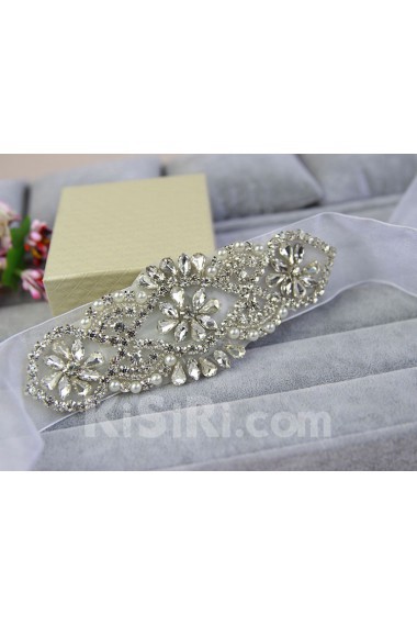 Handmade Yarn Rhinestone Wedding Sash with Imitation Pearls