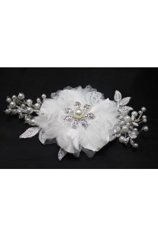 Luxurious Satin Crystal Wedding Headpieces with Imitation Pearls