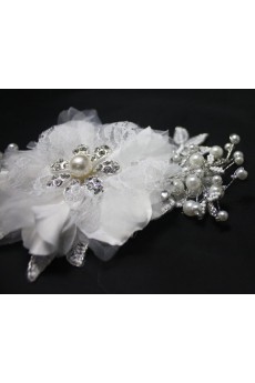 Luxurious Satin Crystal Wedding Headpieces with Imitation Pearls