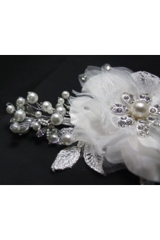 Luxurious Satin Crystal Wedding Headpieces with Imitation Pearls