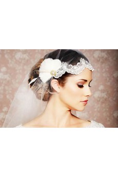 Lace Rhinestone Wedding Headpieces with White Feather