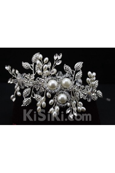 Alloy Rhinestone Wedding Headpieces with Imitation Pearls