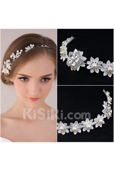 Lace Rhinestone Wedding Headpieces with Imitation Pearls