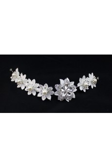 Lace Rhinestone Wedding Headpieces with Imitation Pearls