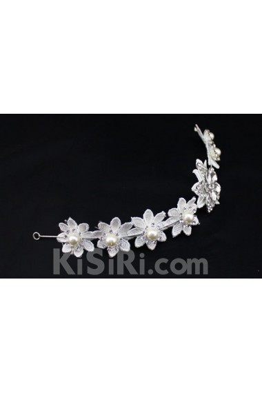 Lace Rhinestone Wedding Headpieces with Imitation Pearls