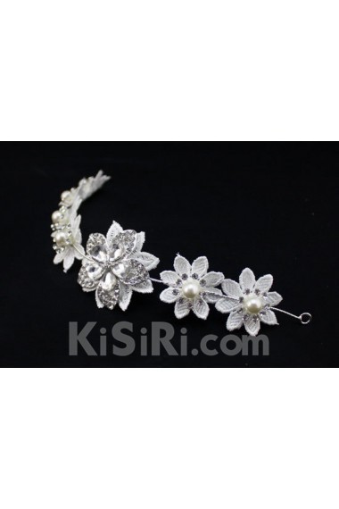 Lace Rhinestone Wedding Headpieces with Imitation Pearls