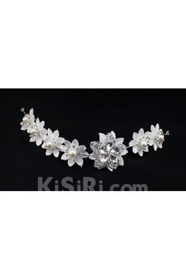 Lace Rhinestone Wedding Headpieces with Imitation Pearls