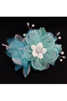 Blue Lace Rhinestone Wedding Headpieces with Imitation Pearls