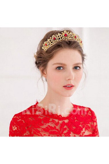 Gold Alloy Wedding Headpieces with Red Rhinestone