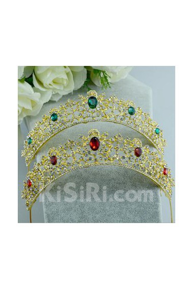 Gold Alloy Wedding Headpieces with Green Rhinestone