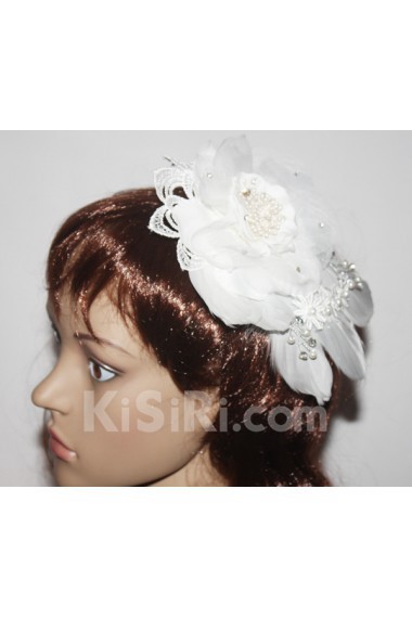 Lace Chiifon and Feather Wedding Headpieces with Imitation Pearls