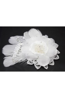 Lace Chiifon and Feather Wedding Headpieces with Imitation Pearls