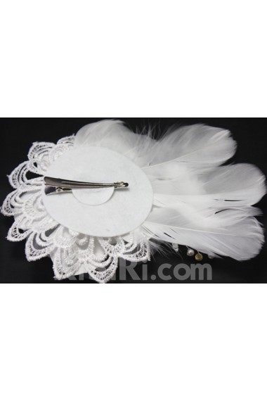 Lace Chiifon and Feather Wedding Headpieces with Imitation Pearls